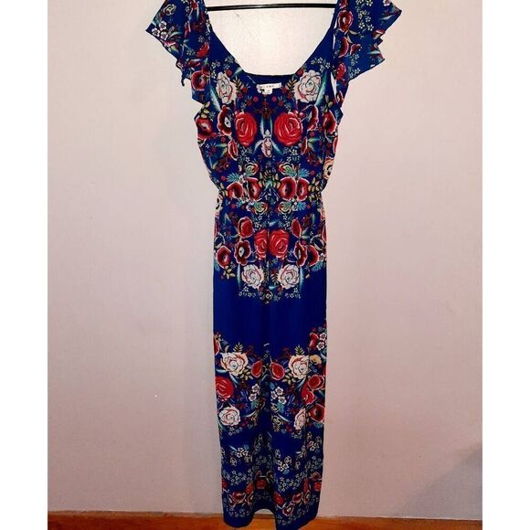 Miami Blue Floral Flowy Maxi Dress - Picture 1 of 6